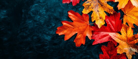  A collection of varied leaves against a black background, surrounded by a blue sky