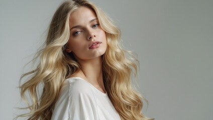 Fototapeta premium Woman with Blonde Hair in Elegant Pose