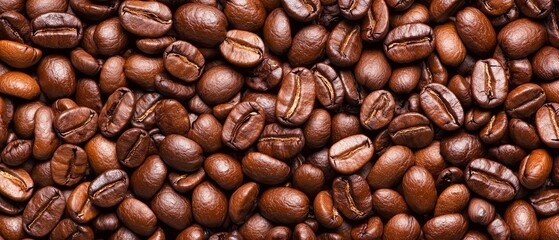 Fototapeta premium A clustered arrangement of coffee beans, with an accentuation of beans in the picture's center