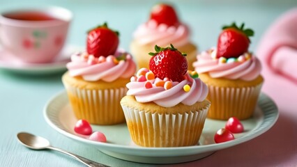  Deliciously sweet strawberry cupcakes ready to be savored