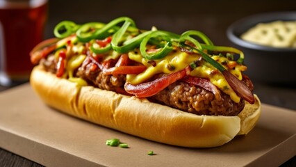  Deliciously loaded hot dog with all the fixings