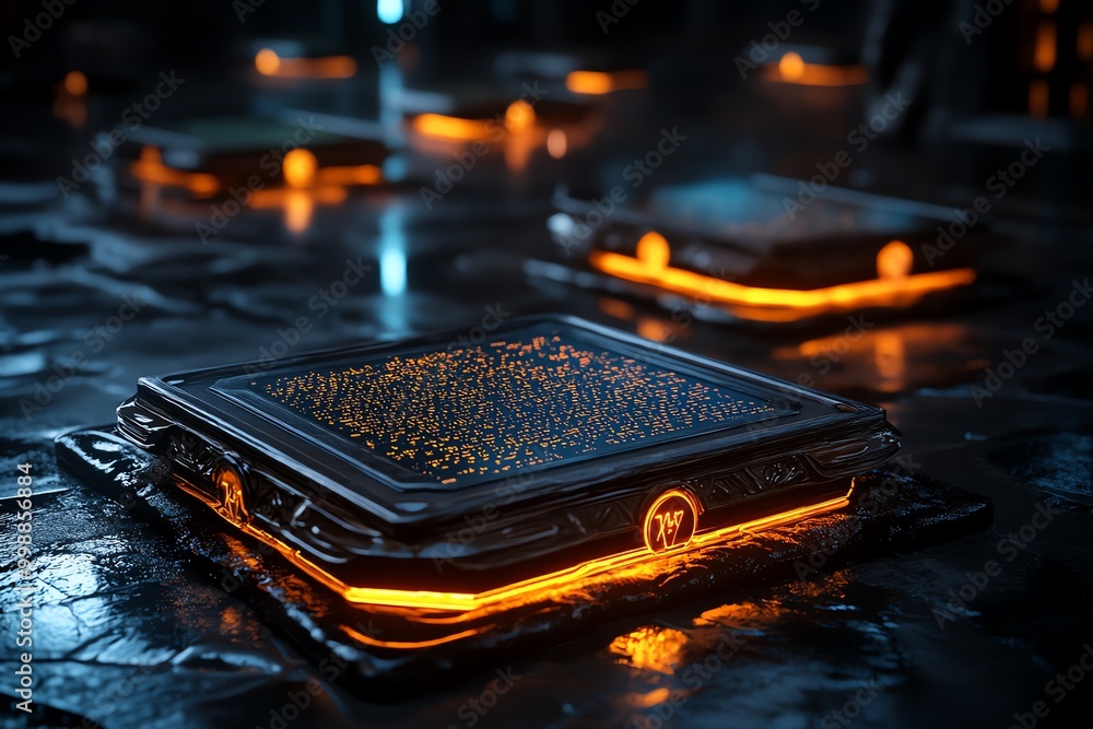 Aufkleber Fantasy version of a coding class, where young wizards learn to manipulate magical codes on glowing tablets that float in the air