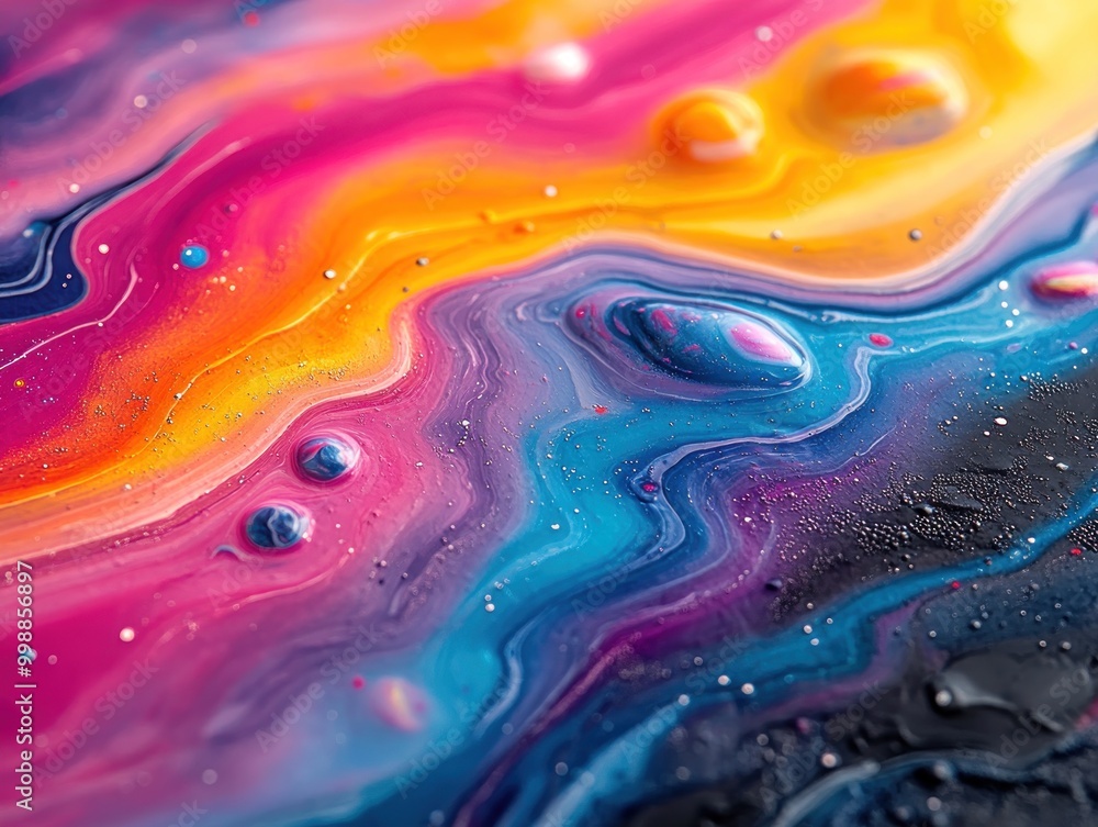 Poster a close-up view of a colorful abstract design reminiscent of cosmic elements in motion