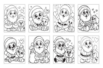 Christmas coloring pages vector bundle Santa Claus Coloring book page  ai generative	