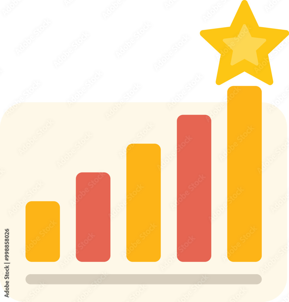 Poster simple flat design bar chart graph showing positive growth with a star icon above the highest bar