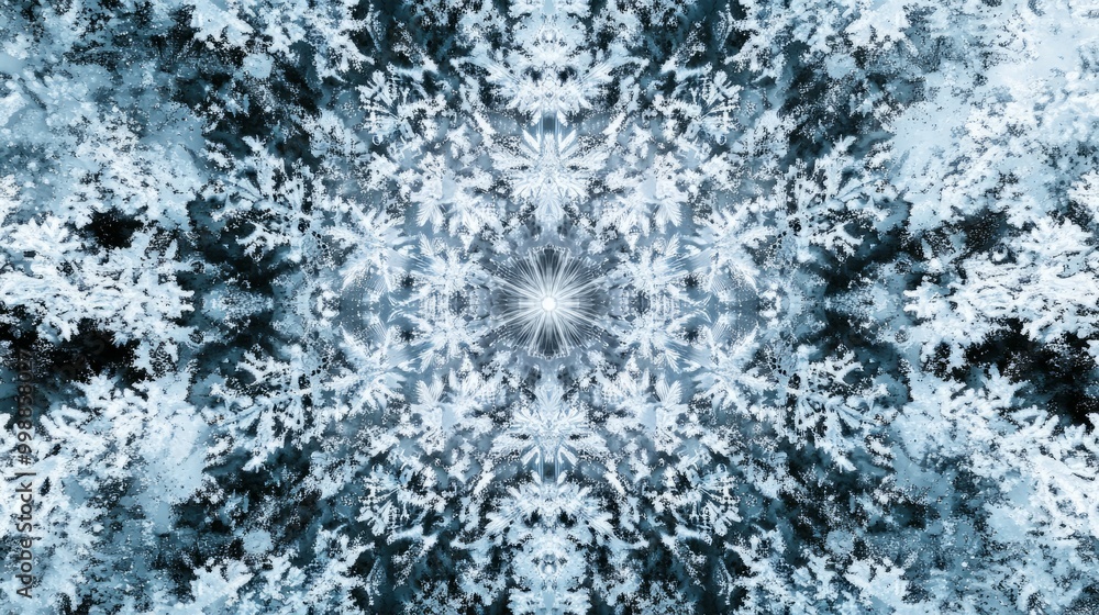 Poster a mesmerizing kaleidoscope of snowflakes, their intricate patterns creating an optical illusion of m