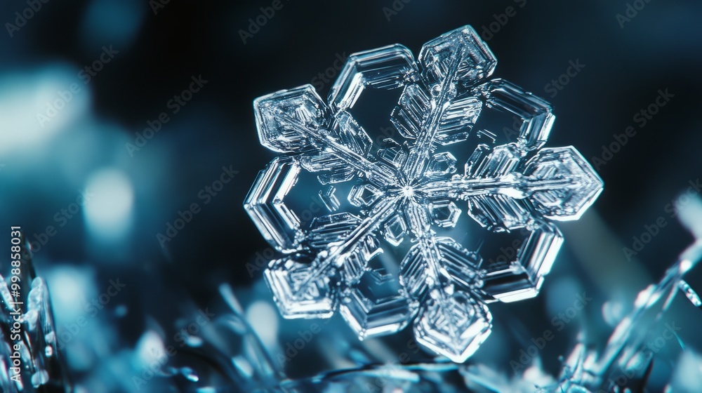 Aufkleber a microscopic view of a snowflake, showcasing its intricate hexagonal structure.