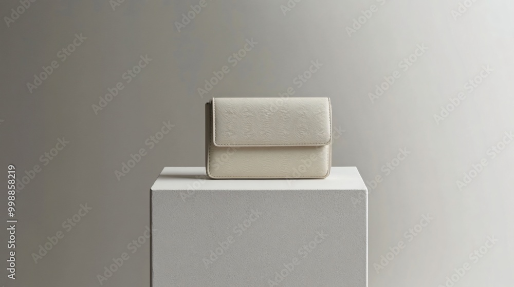 Fototapete a small, boxy minimalist purse with a smooth matte finish and no visible logos, placed on a white pe