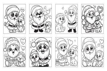 Christmas coloring pages vector bundle Santa Claus Coloring book page ai generative	