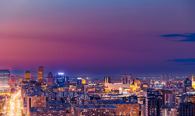Obraz premium Panorama city Astana, Kazakhstan Nur-Sultan sunset light, aerial top view