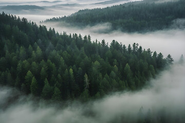 Fototapeta premium Serene Misty Forest Landscape. Nature, Greenery.