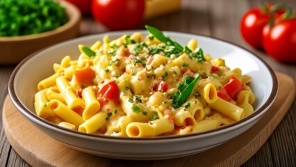  Delicious pasta dish with vibrant toppings