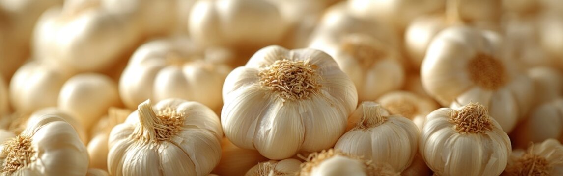 Wholesale garlic is arranged neatly, showcasing its fresh quality and natural texture