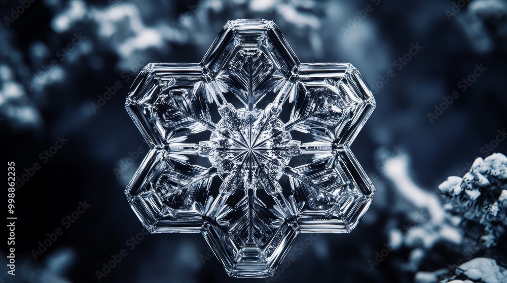 Poster symmetrical snowflake design with hexagonal shapes, detailed and precise