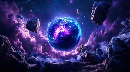 Obraz premium Ethereal Journey through Space and Time, a smooth short video exploring the intricate dimensions of existence, featuring closeups and ample text space, highlighting depth and immersion.