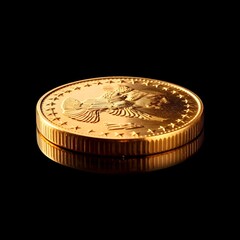 Golden coin on dark background