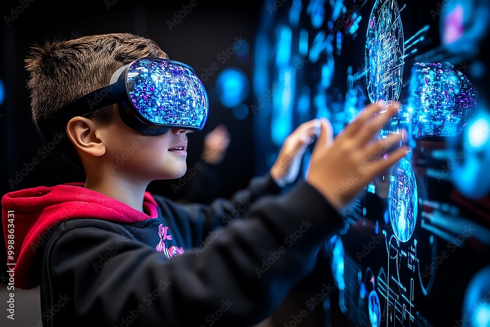 Aufkleber Fantasy-inspired digital literacy class, where students use magical floating screens and holographic tools to learn coding and media literacy