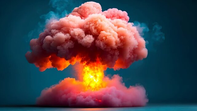 A powerful explosion creates a vibrant mushroom cloud against a dark sky, showcasing the energy of the blast