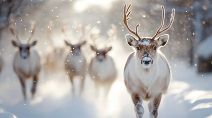 Majestic Reindeer in Winter Wonderland Scene