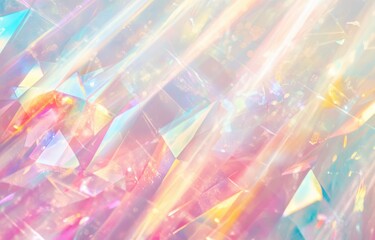 Abstract background with iridescent light streaks and colorful geometric shapes.