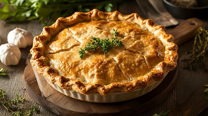 A classic chicken pot pie with a golden, flaky crust