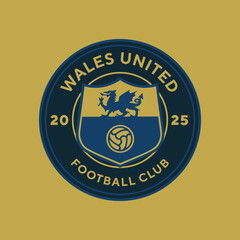 Vintage football logo, badge, emblem and much more. Wales United football club vintage tee print, athletic apparel design shirt graphic print.