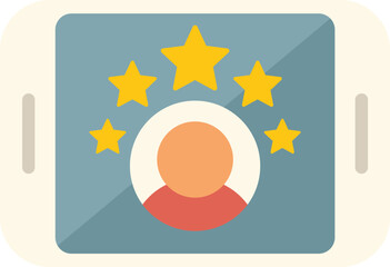 Smartphone is showing customer review with five stars rating for service or application