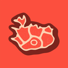 Iceland map for steak meat logo. Vector retro black and red meat dishes logotype illustration. Graphic grill BBQ label, emblem, symbol. Premium beef restaurant badge