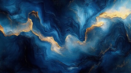 A mesmerizing abstract pattern blending deep blues and warm golds, evoking a sense of tranquility and creativity.