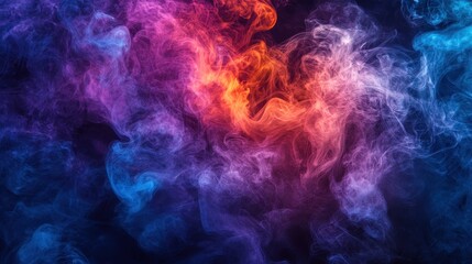 Fototapeta premium A vibrant swirl of colorful smoke, blending shades of blue, purple, and orange to create a mesmerizing, abstract visual effect.