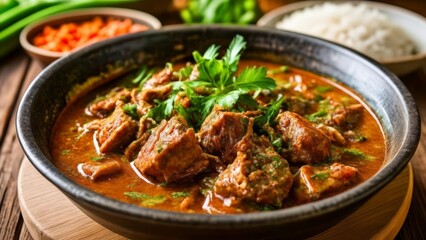 Fototapeta premium Delicious beef stew with aromatic herbs and spices