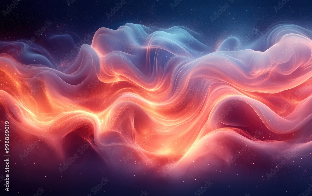 Poster colorful, flowing abstract shapes create a sense of motion and depth in a cosmic setting