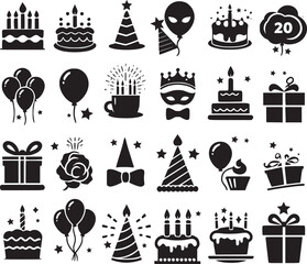 birthday party icons set