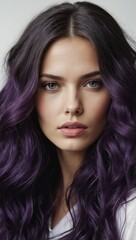 Naklejka premium Young Woman with Long Purple Hair Portrait