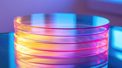 A set of translucent acrylic coasters, stacked neatly on a glass table, catching light