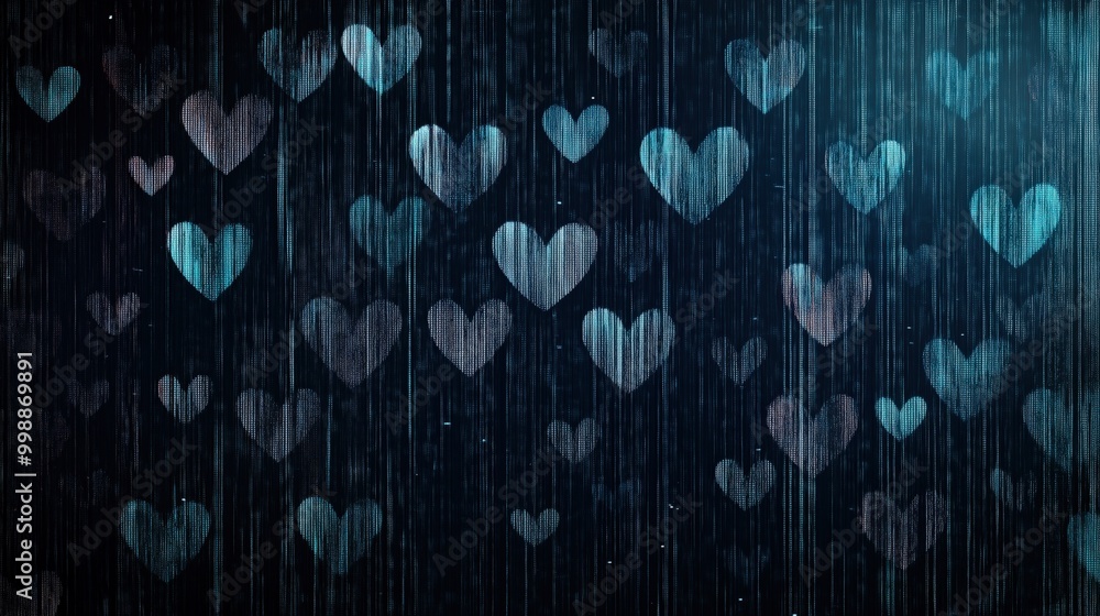 Aufkleber blue background with many hearts in different sizes. the hearts are arranged in a way that they look