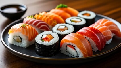  Delicious assortment of sushi rolls on a plate