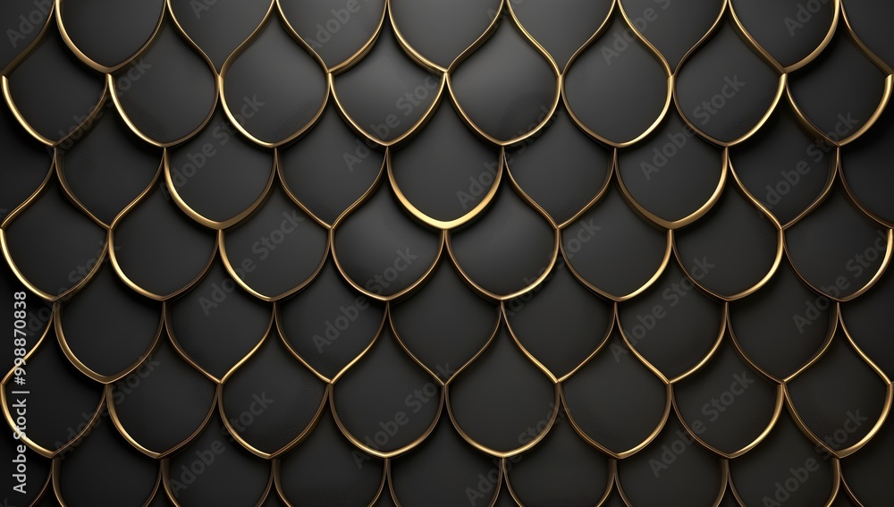 Aufkleber gold and black patterned background with gold and black shapes. the gold shapes are arranged in a wa