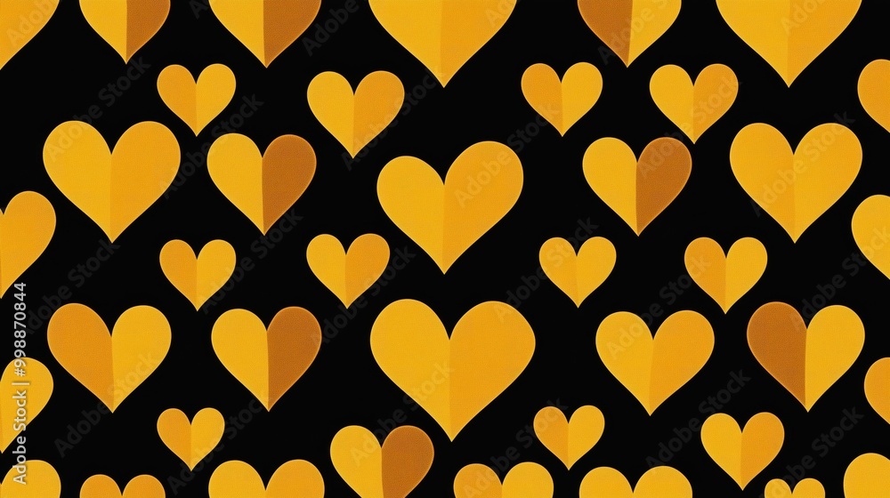 Poster gold and black pattern of hearts. the hearts are arranged in a way that they are overlapping each ot