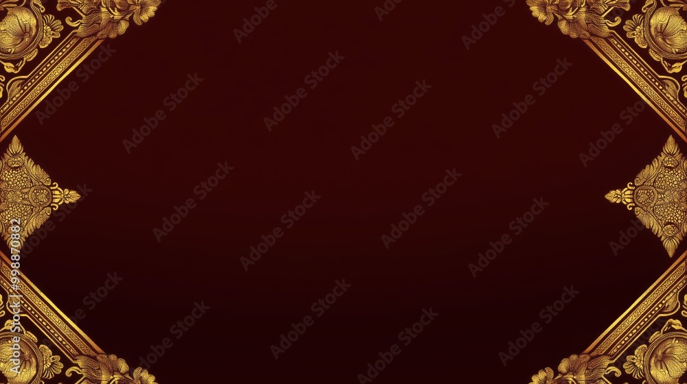 Poster gold frame with a red background is displayed. the frame is ornate and the background is a deep, ric