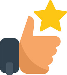 Hand showing thumb up with star rating symbol, giving positive feedback