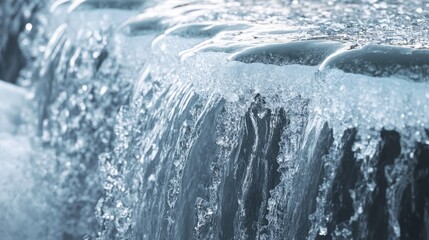 Frozen waterfall, a cascade of icy crystals, a breathtaking spectacle of nature's raw power and beauty