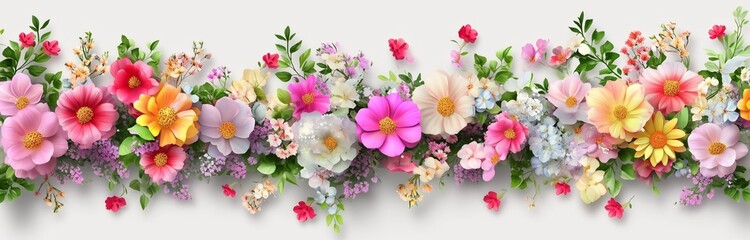 beautiful girland of spring flowers isolated on light background for decoration