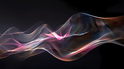 wave pattern made up of fine, colorful lines against a black background