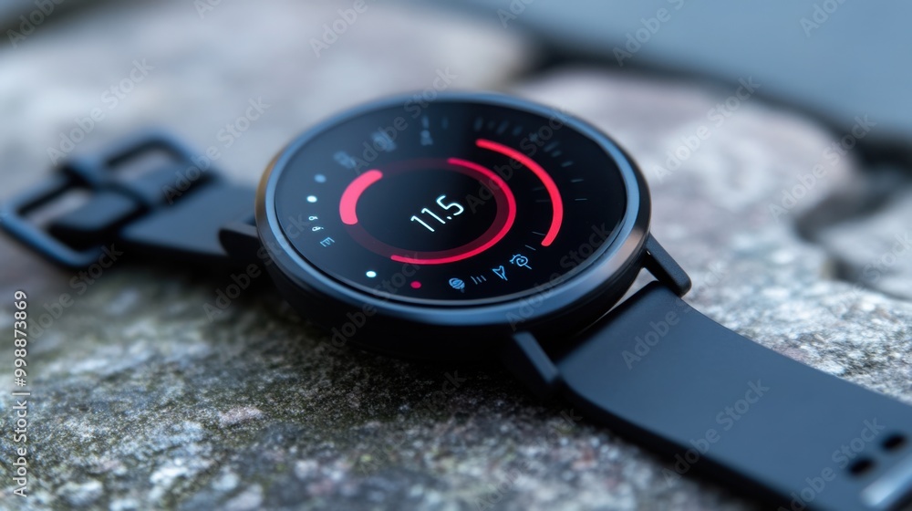 Poster smartwatch displaying health metrics such as heart rate or steps taken