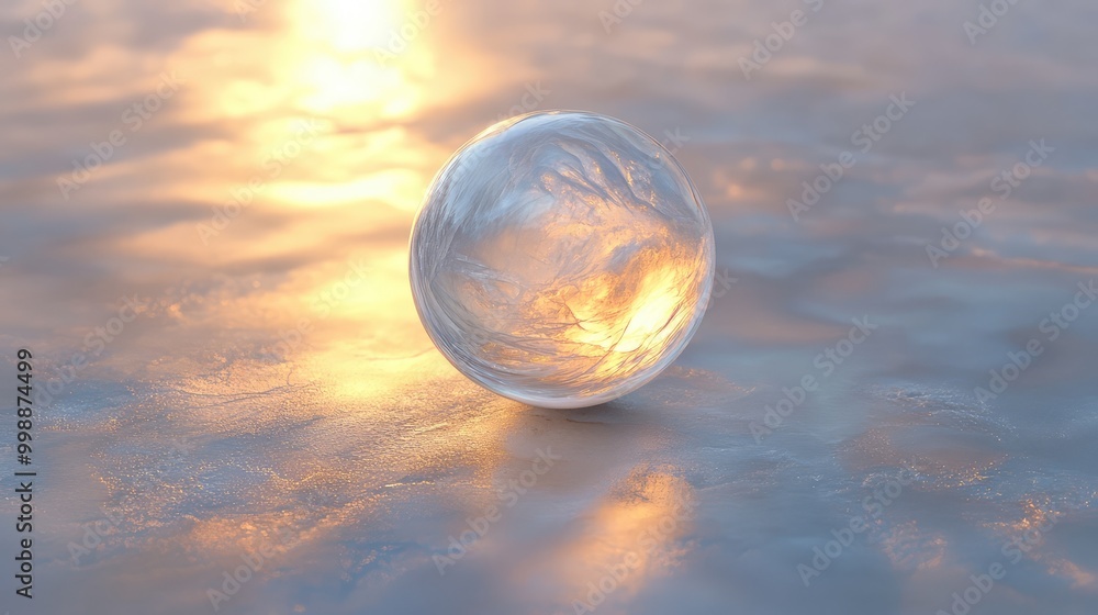 Poster a translucent marble resting on a surface, glowing softly as light passes through it
