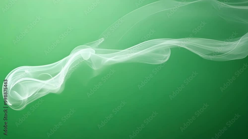 Poster white wisp of smoke drifts over a green screen, creating a mesmerizing effect. the abstract design f