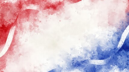 Fototapeta premium Abstract watercolor background featuring red, white, and blue hues with flowing lines in a dynamic, artistic composition