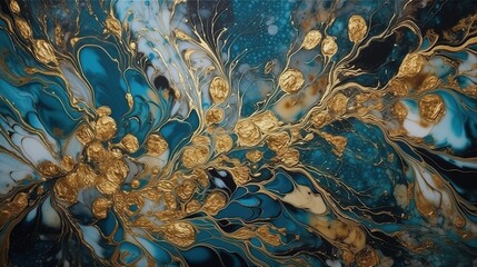 A Stunning Abstract OceanInspired Artwork Featuring Beautiful Gold Accents for Decorative Use