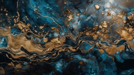 Stunningly Elegant Blue and Gold Abstract Art Featuring Flowing Patterns and Designs